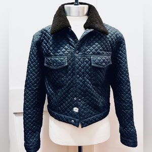 Jean Paul Gaultier Junior Gaultier vintage navy quilted jacket w fame fur black